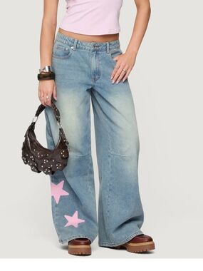 Edikted Trish Star Low Rise Wide Leg Jeans